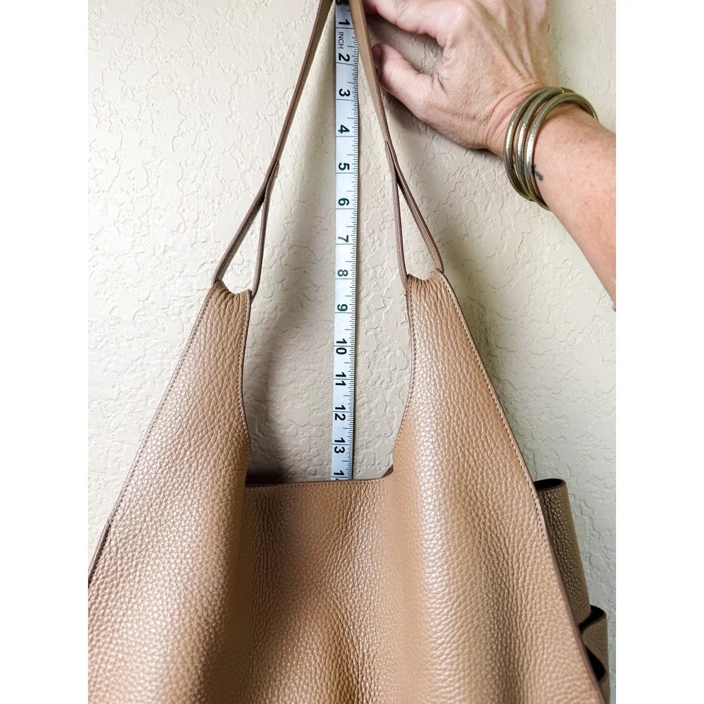 Cuyana Oversized Double Loop Leather Tote Cappuccino Pebbled Shoulder Work Bag